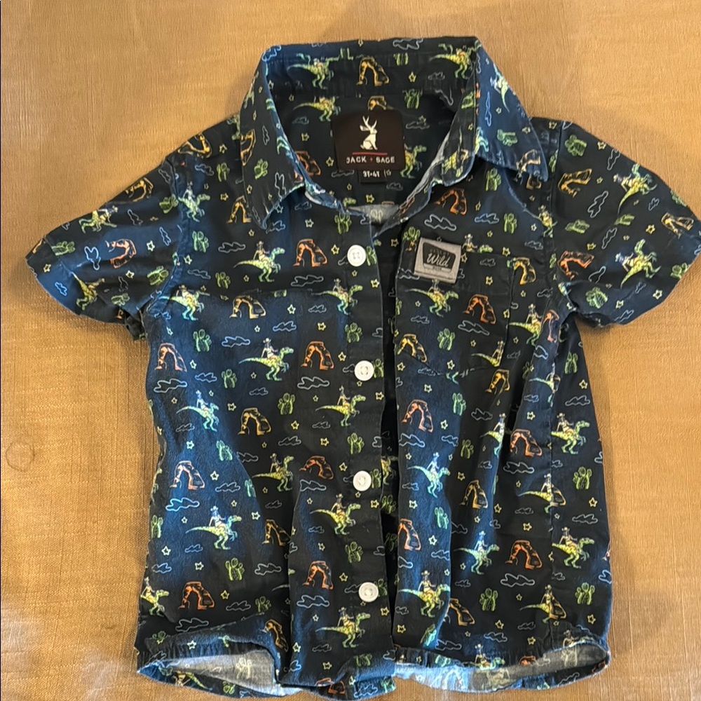 Green and Blue Outdoor Print Button Down Shirt
